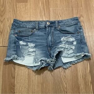 American Eagle Women’s 6 High Rise Festival Shorts Blue Denim Distressed